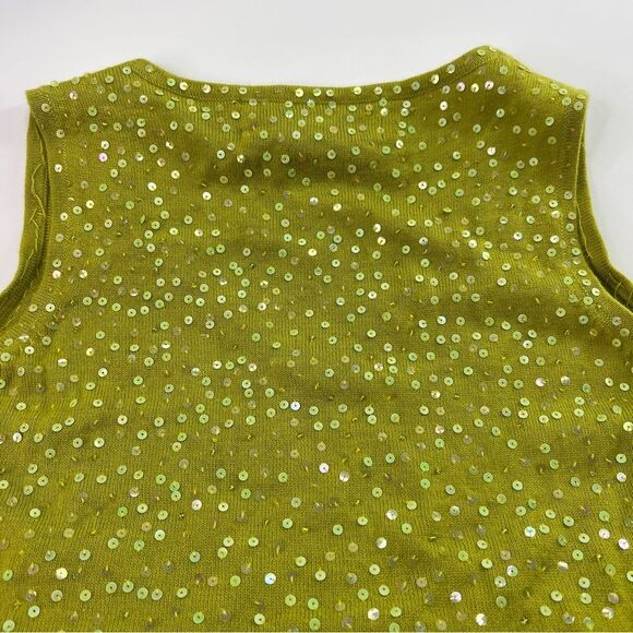 Double D Ranch Sequin Tank Top Linen Knit Blend Sleeveless V-Neck Green XS - Picture 5 of 9